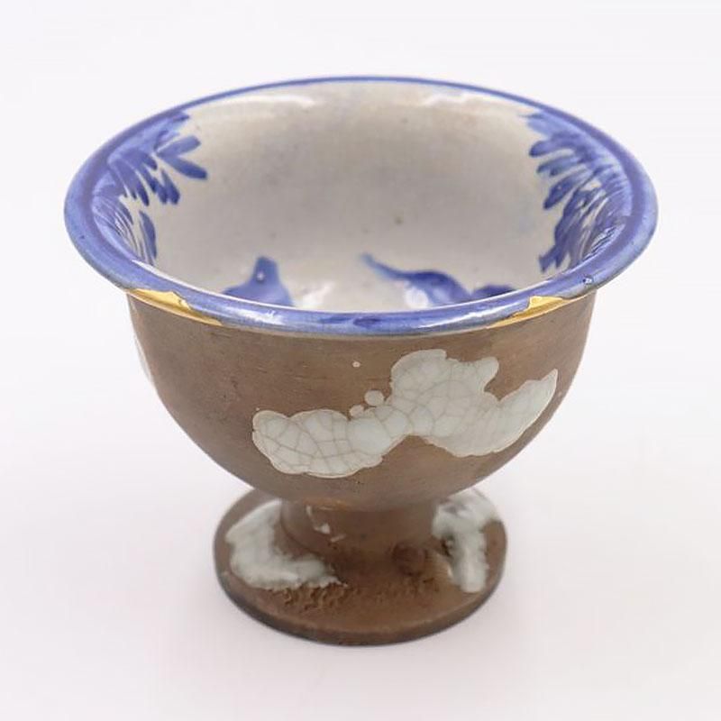 金継ぎ】手描き 染付 盃洗 酒器 アンティーク陶磁器 骨董