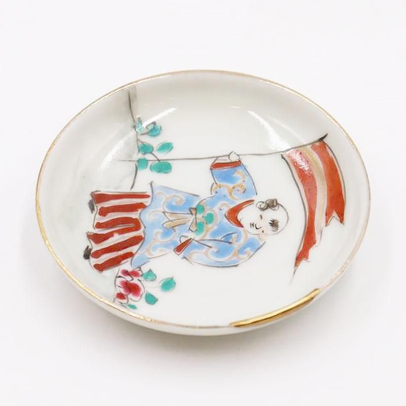 新品未使用品 初代 尾田一念 粉引鉄絵 菓子皿 金継ぎ】手描き 色絵 豆皿 天塩皿 醤油皿 ミニ アンティーク 和