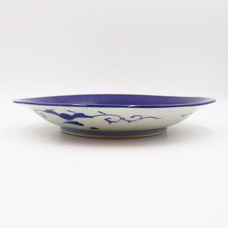 瑠璃藍色 手描き 大皿 飾り皿 盛り皿｜希少アンティーク｜和骨董江戸・明治