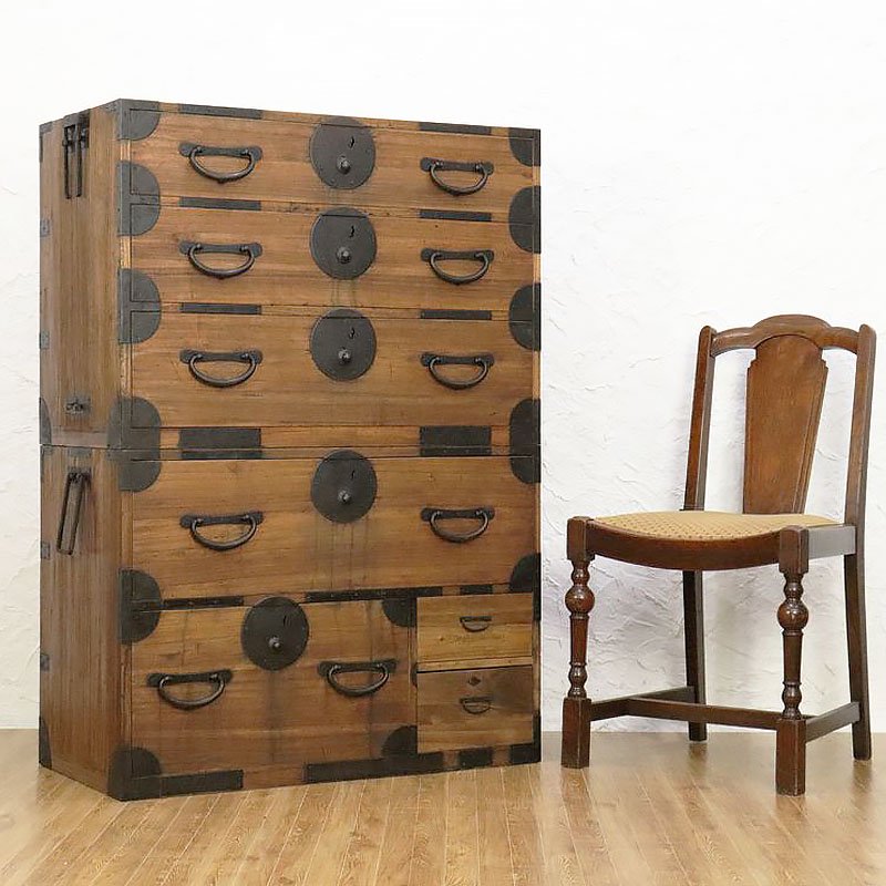 特注生産 BE127 時代家具 木製 重厚金具 6段箪笥 チェスト 民芸品 整理