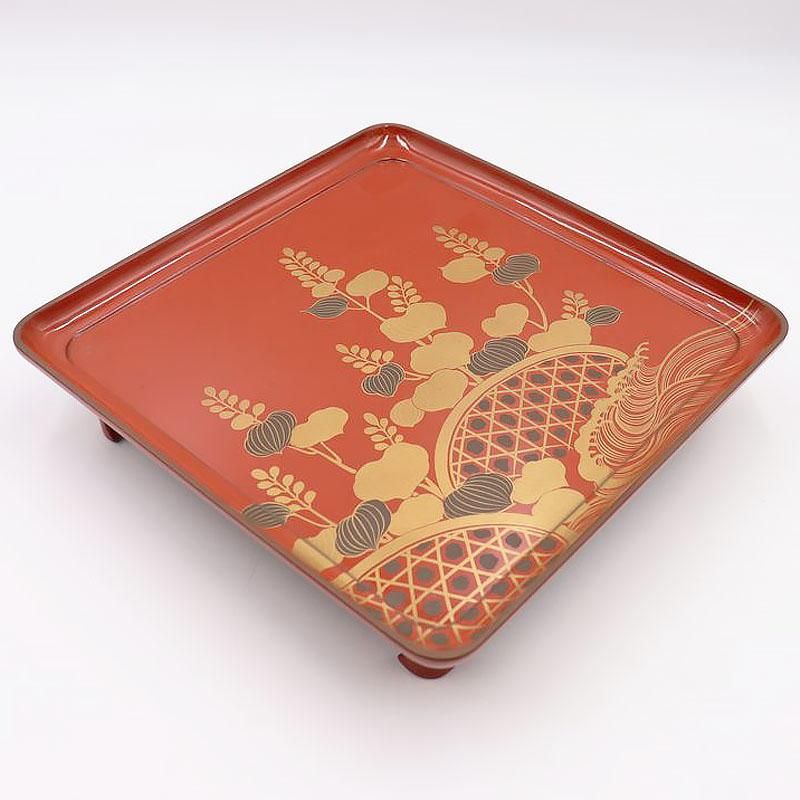 漆器 三方 高級花塗 鏡餅飾 正月茶道具 Lacquerware 1950's~マホガニー