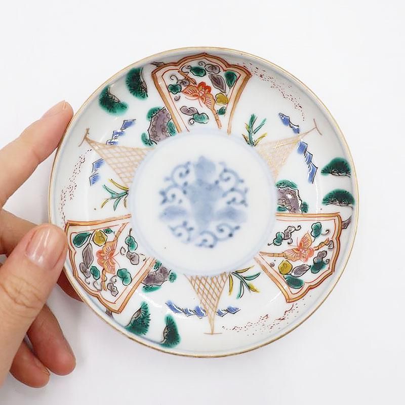 アンティーク和食器 手描き色絵小皿｜直径11 高さ2.5｜明治大正
