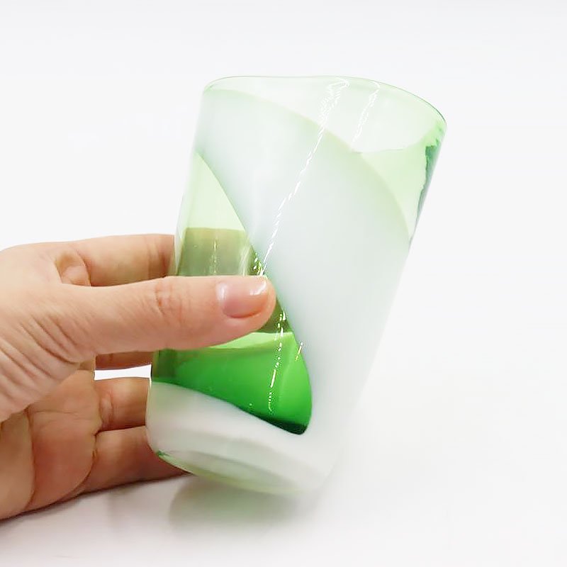 アンティーク ガラス グラス コップ グリーン 緑 マーブル 大正ロマン 昭和レトロ 和食器 モダン