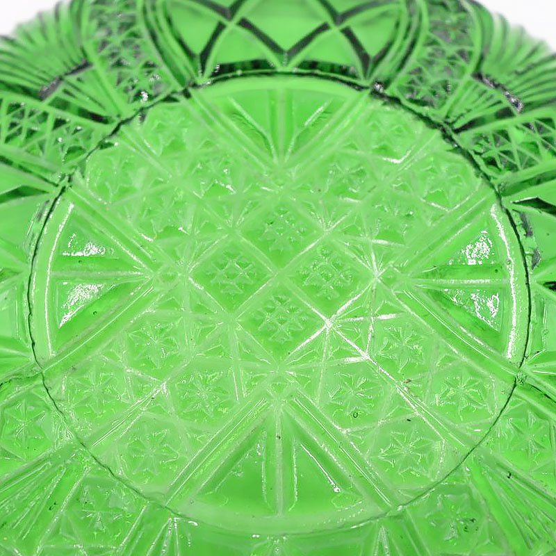 グリーン 緑 大正・昭和初期 プレスガラス 大皿 中皿 盛り皿 