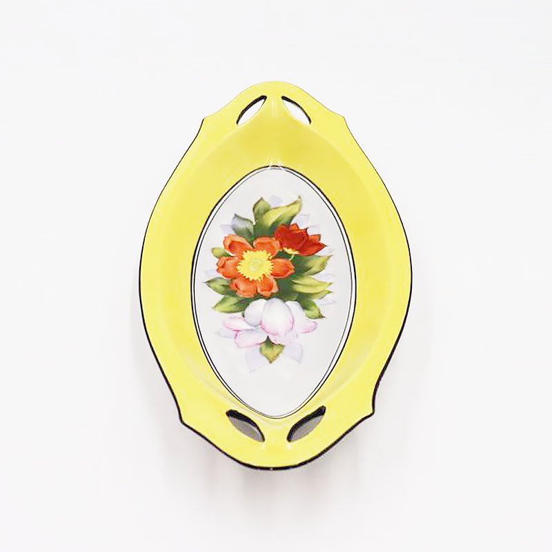希少 オールドノリタケ 手描き セロリ皿 変形皿 飾り皿 イエロー 花柄 