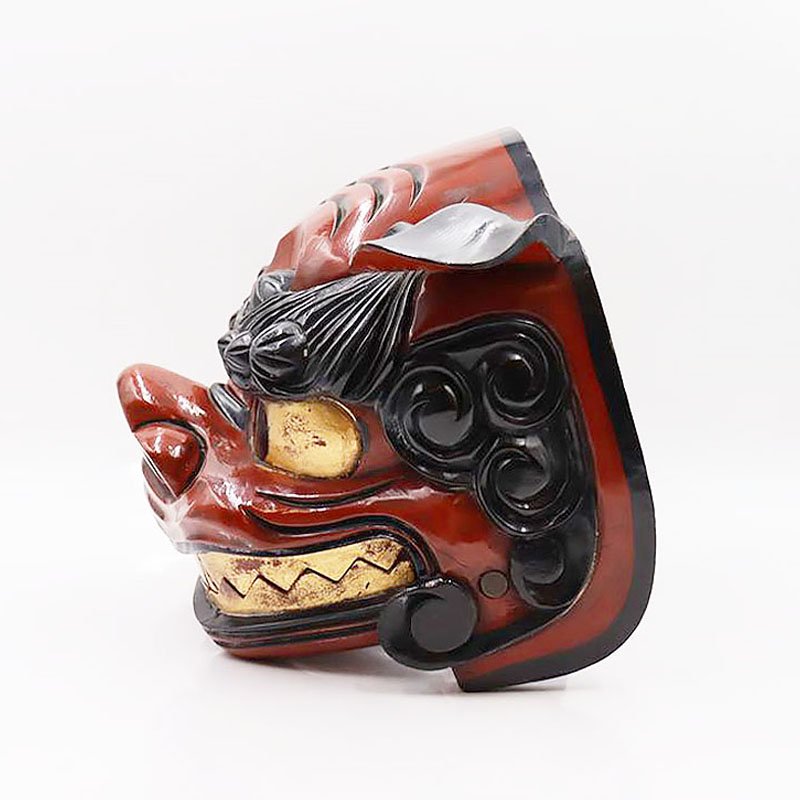 木彫 漆塗り 獅子頭 赤獅子 工芸品 骨董 アンティーク 日本製 小民具