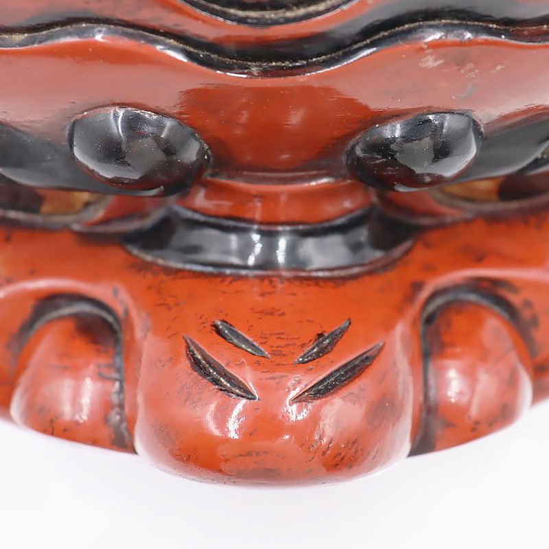 木彫 漆塗り 獅子頭 赤獅子 工芸品 骨董 アンティーク 日本製 小民具 