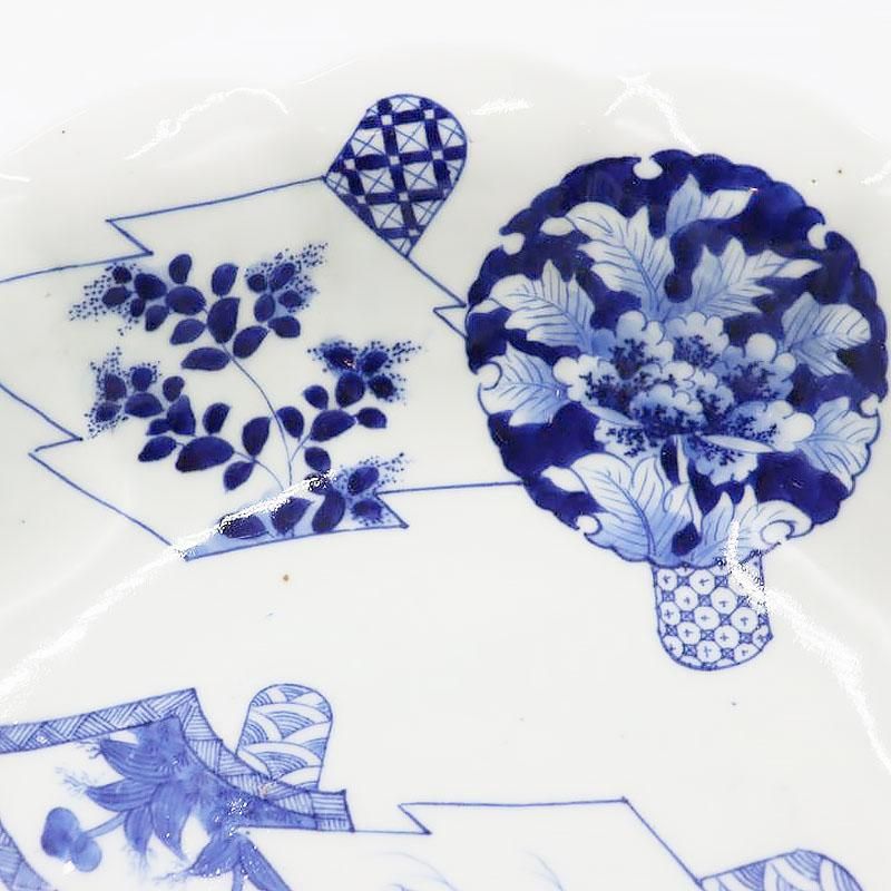 手描き 染付 輪花 大鉢 飾り鉢 重厚 呉須 藍 大正 昭和 手描き 染付 輪花 大鉢 飾り鉢 重厚 呉須 藍 大正 昭和