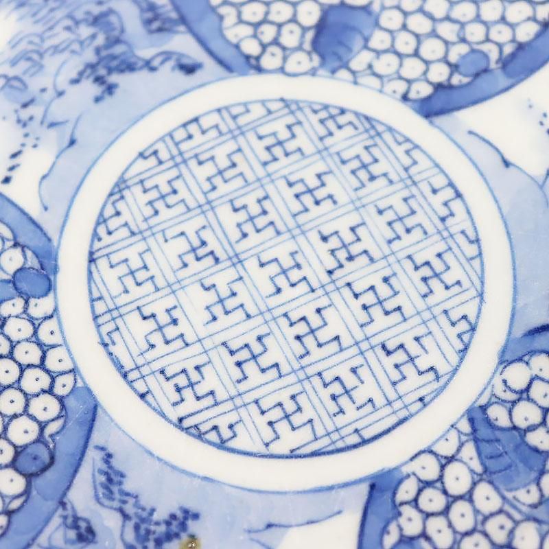 希少価値の高いアンティーク手描き染付大皿｜直径31.5 高さ6