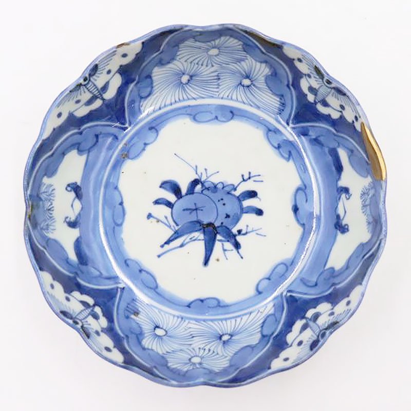 金継ぎ】手描き 染付 小鉢 なます皿 深向付 呉須 藍色 和食器 大正 