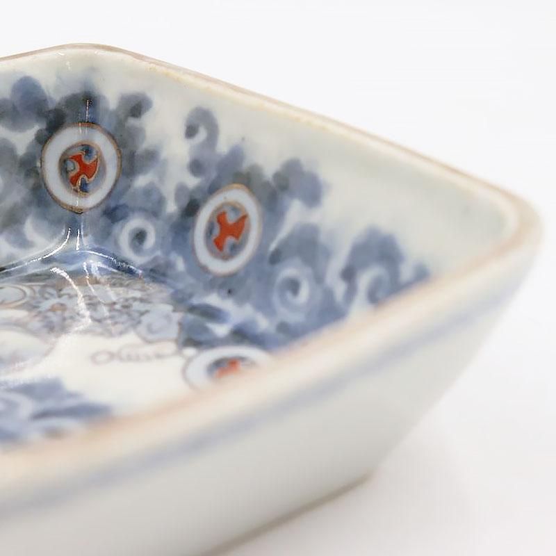 鉢 八角 丼 染付 草花文様 雷文 歪み おしゃれ 鉢 アンティーク