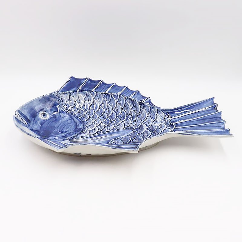 希少 珍品 魚の大皿 変形皿 飾り皿 盛り皿 縁起物 かわいい 呉須 藍