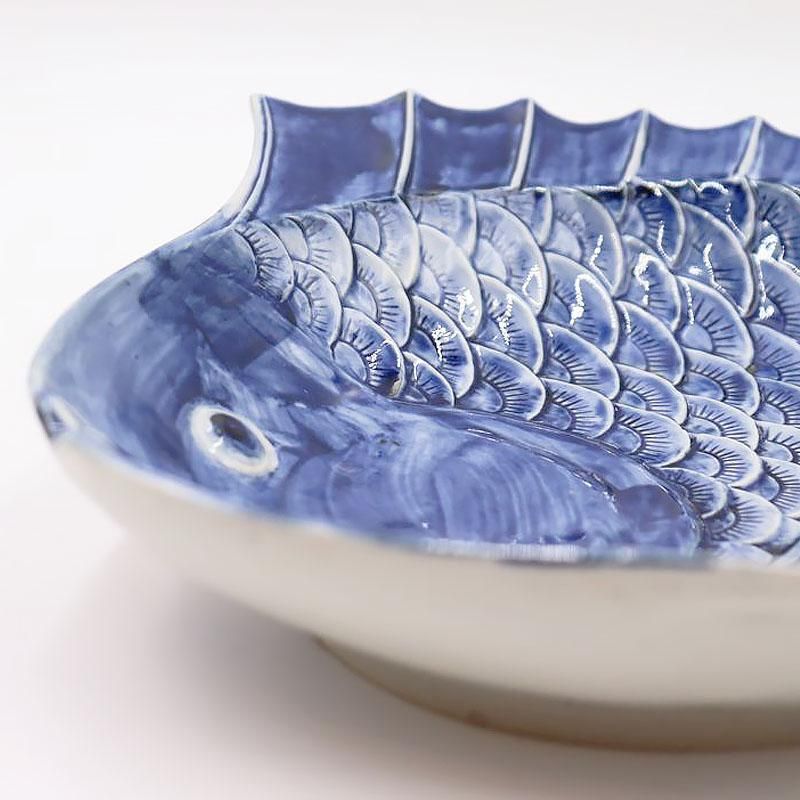 希少 珍品 魚の大皿 変形皿 飾り皿 盛り皿 縁起物 かわいい 呉須