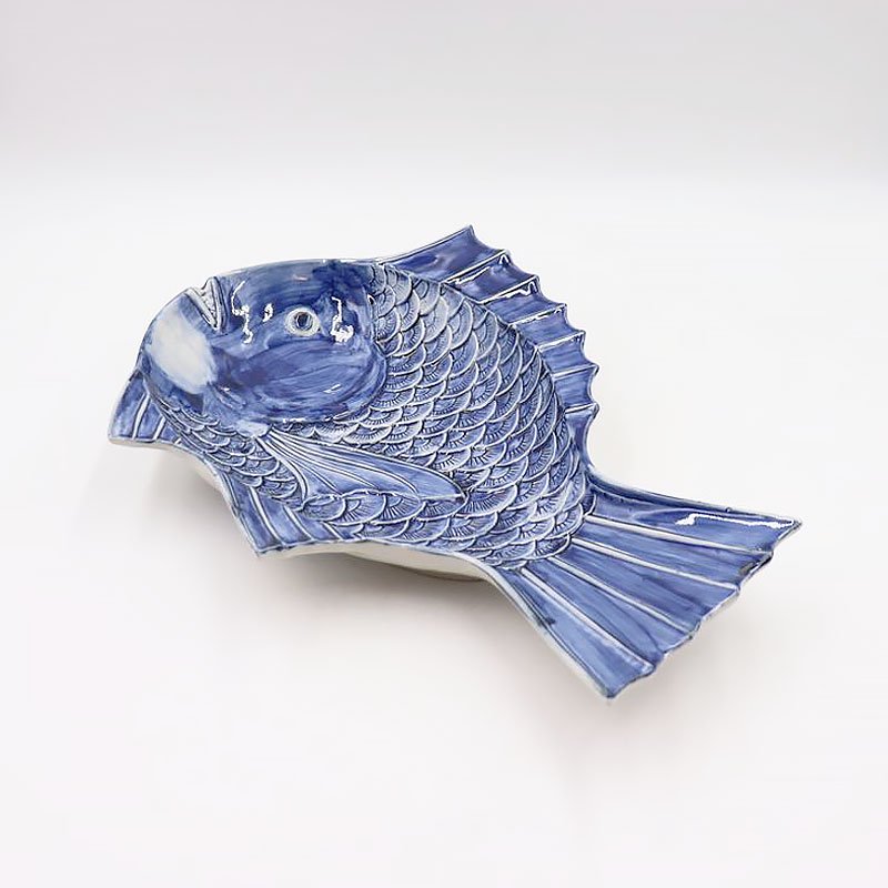 希少 珍品 魚の大皿 変形皿 飾り皿 盛り皿 縁起物 かわいい 呉須 藍