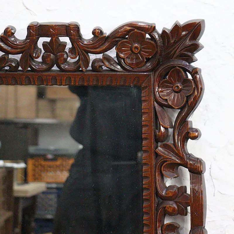 ウォールミラー 壁鏡 彫刻 木枠 おしゃれ インテリア アンティーク 