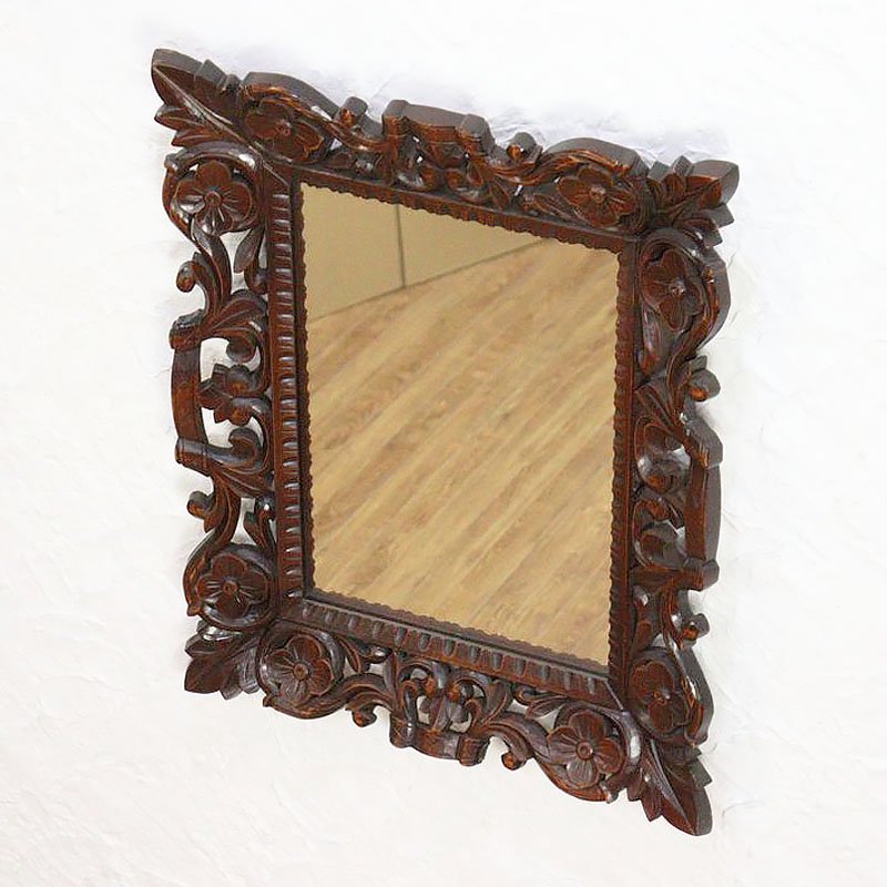 ウォールミラー 壁鏡 彫刻 木枠 おしゃれ インテリア アンティーク 