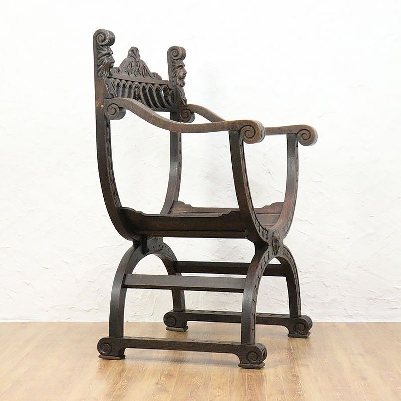 希少 ダンテスカチェア アームチェア アンティーク 透かし彫刻 椅子 