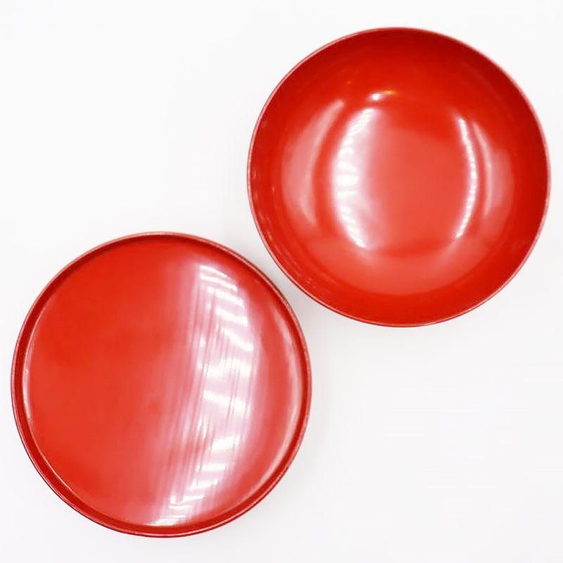 朱色無地　煮物椀　アンティーク　２つ 大正時代のアンティーク朱塗り煮物椀 朝顔模様