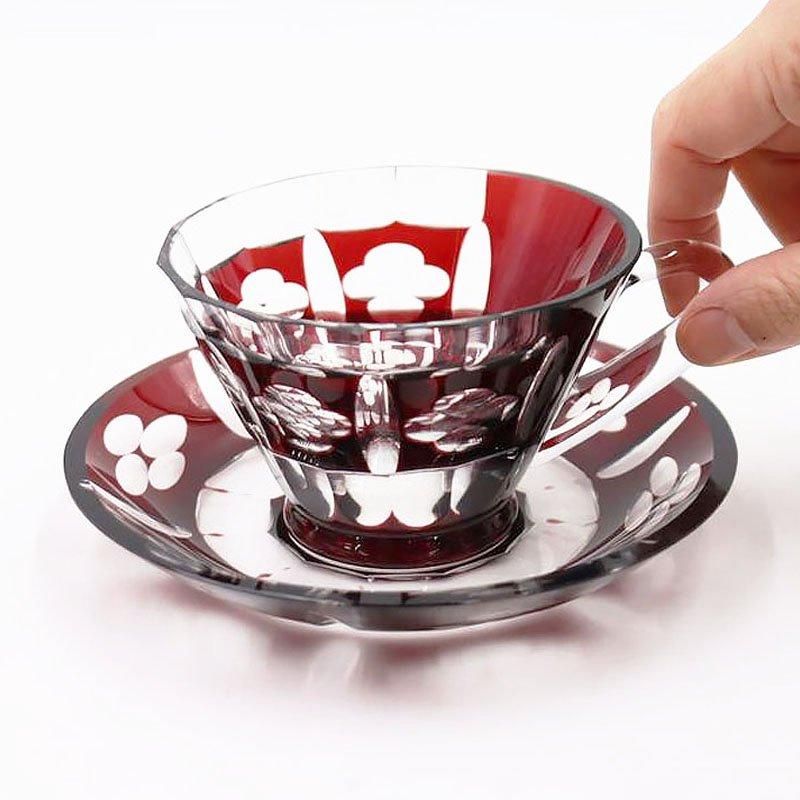 都内で 希少 切子 ガラスC＆S アンティーク カットガラス 赤 レッド 工芸品