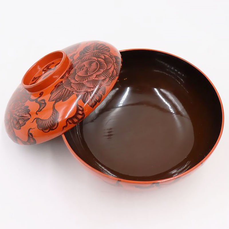 朱・黒塗 牡丹唐草 煮物椀 菓子椀 蓋椀 アンティーク 骨董 和食 漆器の器 モダン おしゃれ -  ブルーパロット｜京都のアンティーク食器・家具・引取・修理・金継ぎ