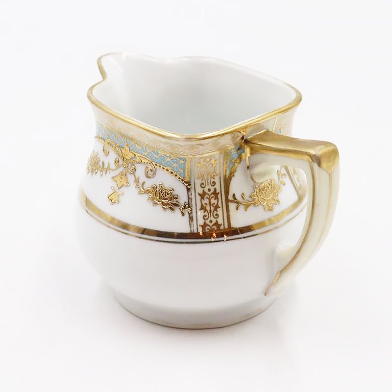 オールドノリタケ NORITAKE 輸出用 スクエアクリーマー 金彩 パウダーブルー 水色 洋食器 上品 大正 アンティーク クラシック -  ブルーパロット｜京都のアンティーク食器・家具・引取・修理・金継ぎ