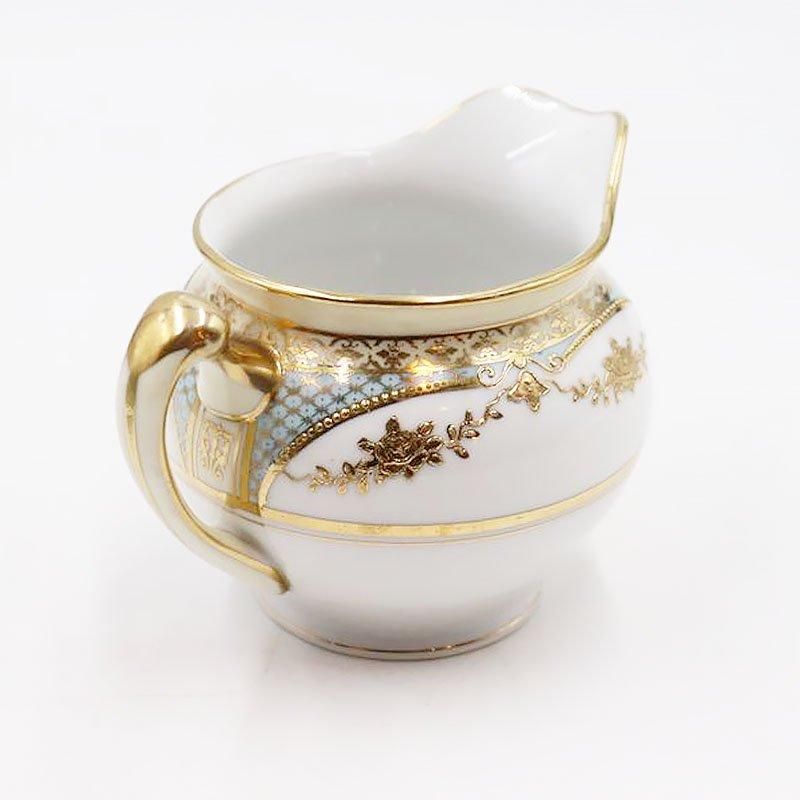 大正アンティーク NORITAKE 金彩クリーマー 水色洋食器 幅11.5