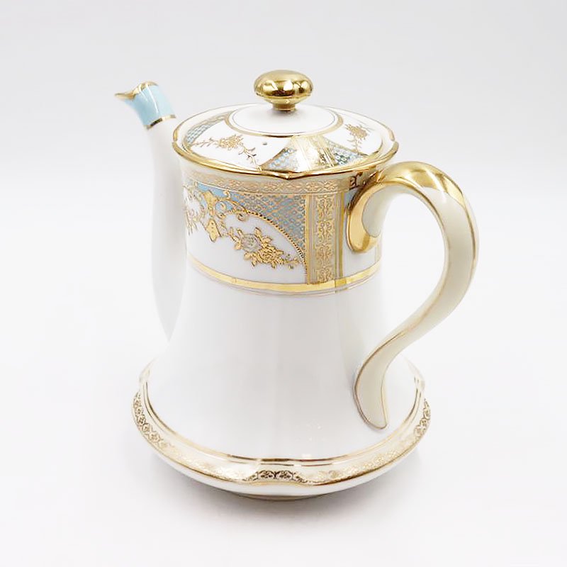 オールドノリタケ NORITAKE 輸出用 ティーポット 金彩 パウダーブルー 水色 洋食器 上品 大正 アンティーク クラシック -  ブルーパロット｜京都のアンティーク食器・家具・引取・修理・金継ぎ