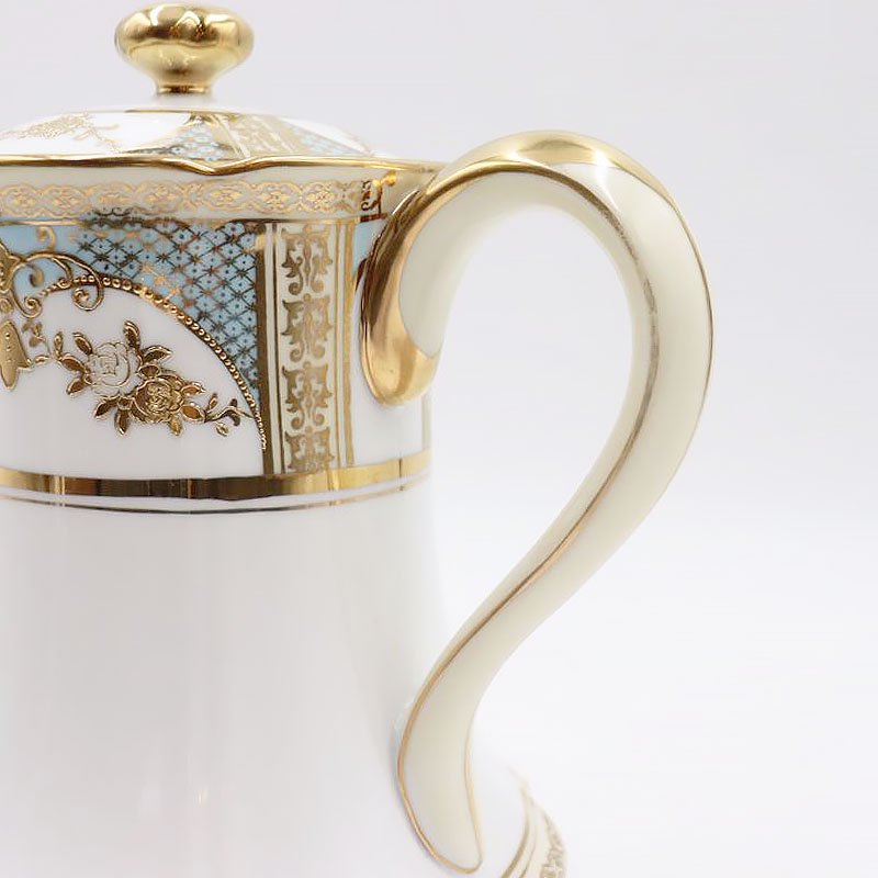 オールドノリタケ NORITAKE 輸出用 ティーポット 金彩 パウダーブルー 水色 洋食器 上品 大正 アンティーク クラシック -  ブルーパロット｜京都のアンティーク食器・家具・引取・修理・金継ぎ