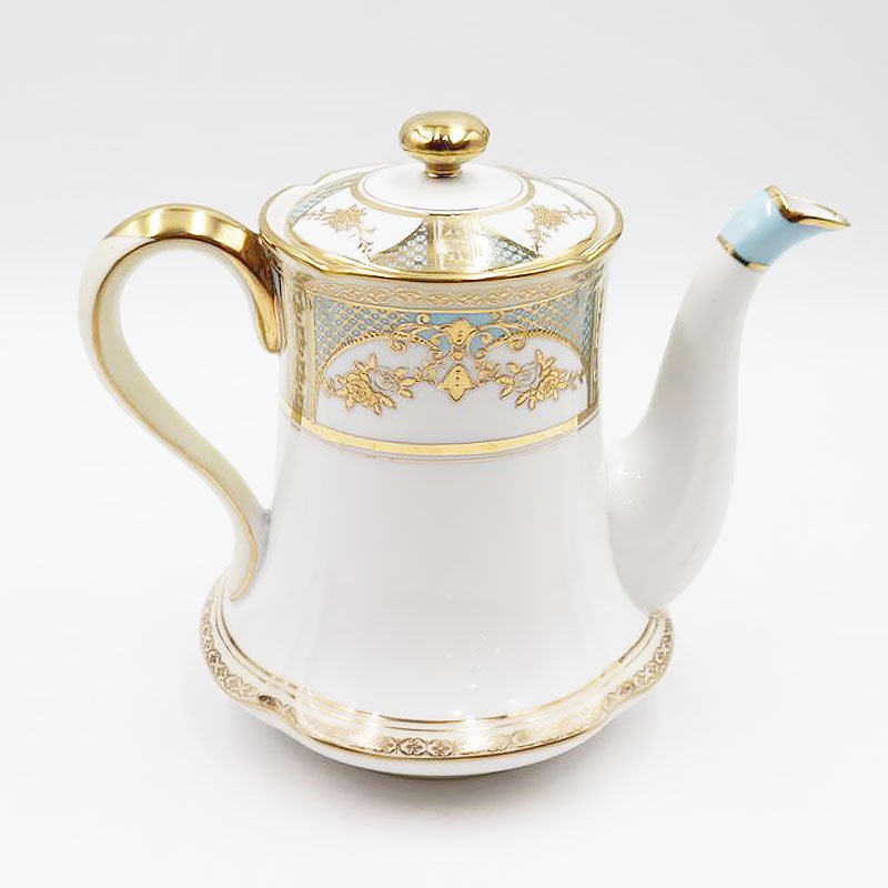 オールドノリタケ NORITAKE 輸出用 ティーポット 金彩 パウダーブルー 水色 洋食器 上品 大正 アンティーク クラシック -  ブルーパロット｜京都のアンティーク食器・家具・引取・修理・金継ぎ