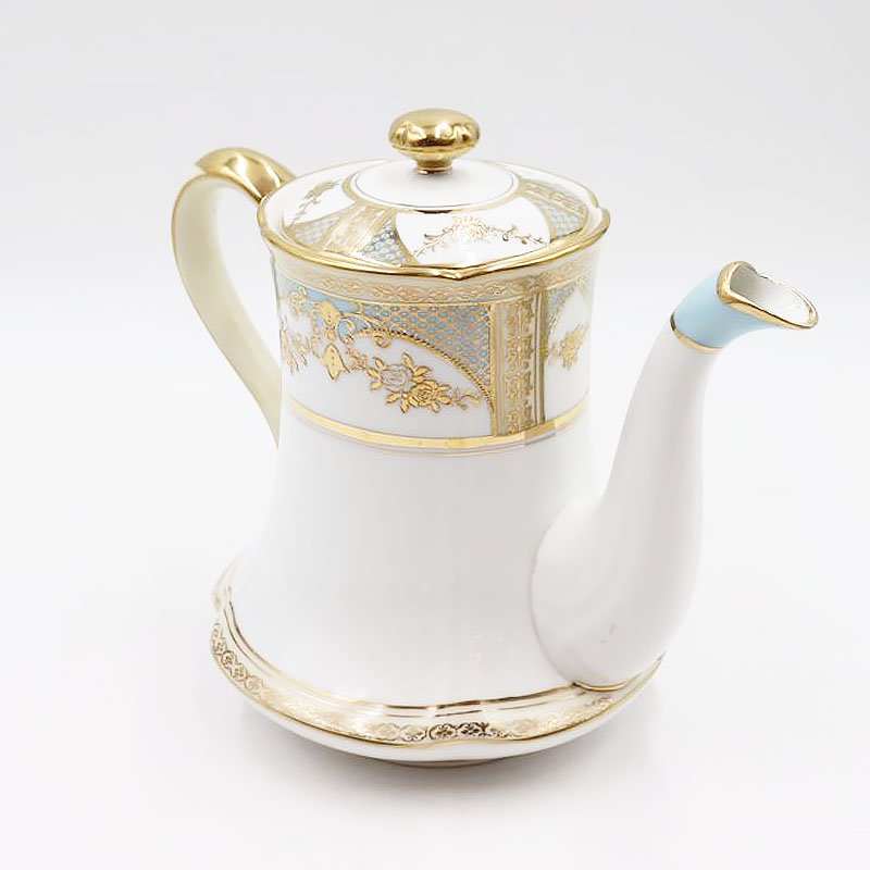 オールドノリタケ NORITAKE 輸出用 ティーポット 金彩 パウダーブルー 水色 洋食器 上品 大正 アンティーク クラシック -  ブルーパロット｜京都のアンティーク食器・家具・引取・修理・金継ぎ