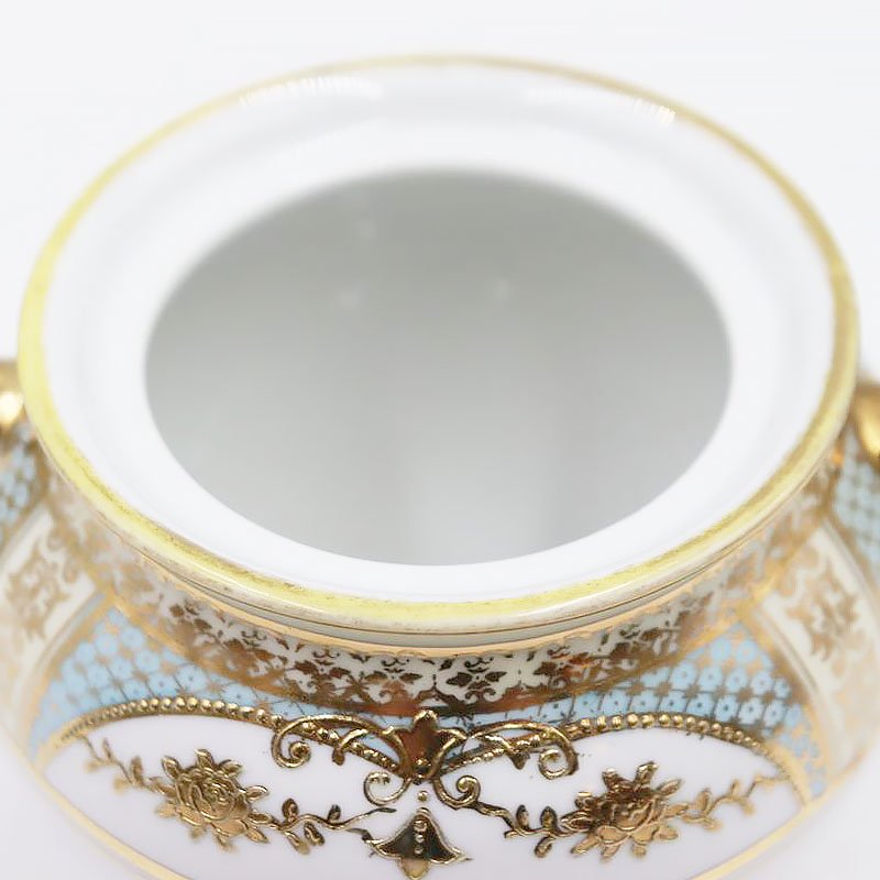 オールドノリタケ NORITAKE 輸出用 シュガーポット 金彩 パウダーブルー 水色 洋食器 上品 大正 アンティーク クラシック -  ブルーパロット｜京都のアンティーク食器・家具・引取・修理・金継ぎ