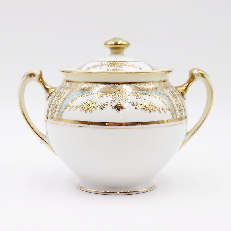 オールドノリタケ NORITAKE 輸出用 シュガーポット 金彩 パウダーブルー 水色 洋食器 上品 大正 アンティーク クラシック -  ブルーパロット｜京都のアンティーク食器・家具・引取・修理・金継ぎ