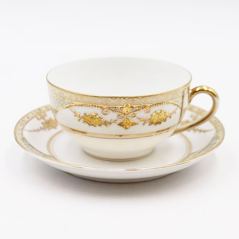 オールドノリタケ NORITAKE 輸出用 ティー カップ＆ソーサー 金彩 パウダーブルー 水色 洋食器 上品 大正 アンティーク クラシック -  京都の骨董・アンティーク・ヴィンテージの家具・食器・雑貨｜antique blue Parrot KYOTO