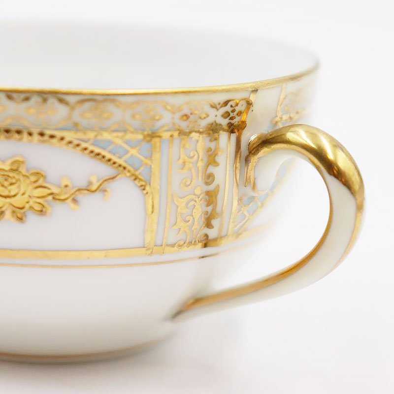 オールドノリタケ NORITAKE 輸出用 ティー カップ＆ソーサー 金彩 パウダーブルー 水色 洋食器 上品 大正 アンティーク クラシック -  ブルーパロット｜京都のアンティーク食器・家具・引取・修理・金継ぎ