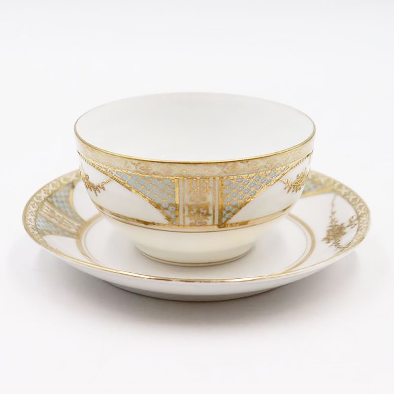 オールドノリタケ NORITAKE 輸出用 ティー カップ＆ソーサー 金彩 パウダーブルー 水色 洋食器 上品 大正 アンティーク クラシック -  京都の骨董・アンティーク・ヴィンテージの家具・食器・雑貨｜antique blue Parrot KYOTO