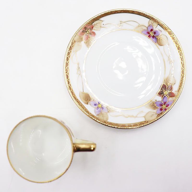 オールドノリタケ NORITAKE 輸出用 デミタスカップ＆ソーサー 金彩 紫 パープル 洋食器 上品 アンティーク クラシック -  ブルーパロット｜京都のアンティーク食器・家具・引取・修理・金継ぎ