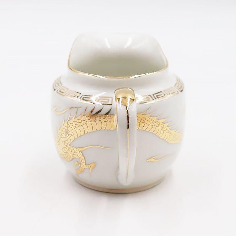 アンティークな黄銅製持ち手付き手焙り（波兎や雷紋などの装飾金工） 手描き 九谷焼 金龍モチーフ ミルクピッチャー！輸出向けの希少