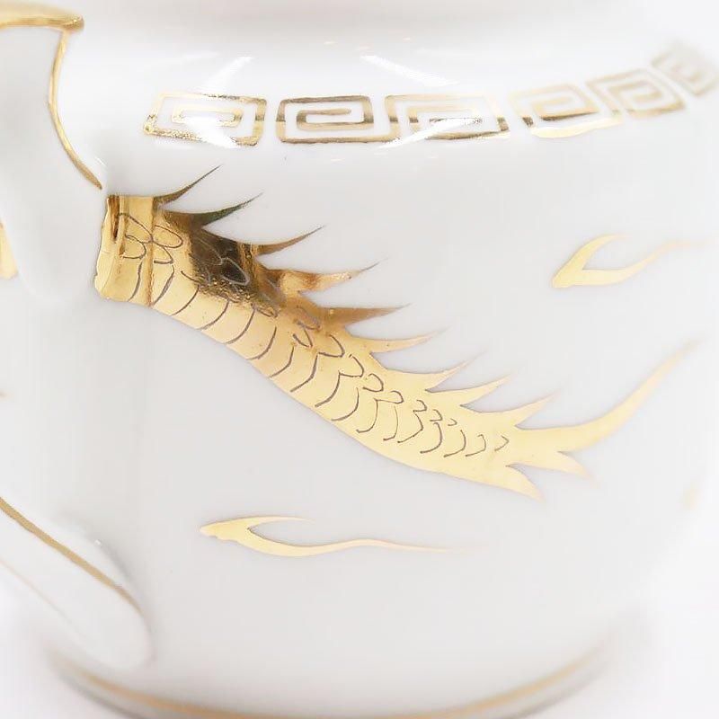 アンティークな黄銅製持ち手付き手焙り（波兎や雷紋などの装飾金工） 手描き 九谷焼 金龍モチーフ ミルクピッチャー！輸出向けの希少