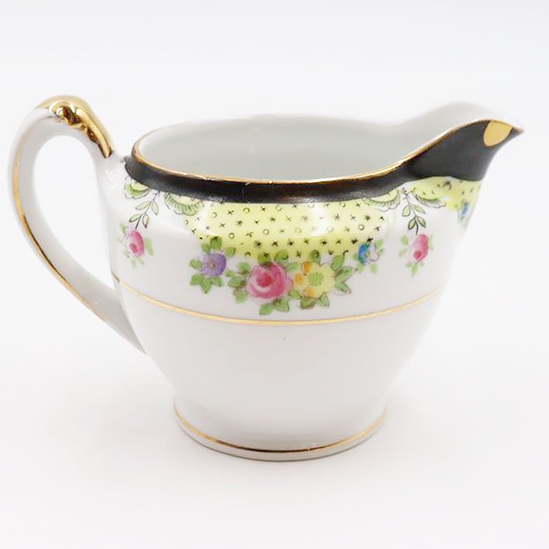 オールドノリタケ NORITAKE 輸出用 クリーマー ミルクジャグ イエロー カラフル フラワー 洋食器 上品 大正 アンティーク -  ブルーパロット｜京都のアンティーク食器・家具・引取・修理・金継ぎ