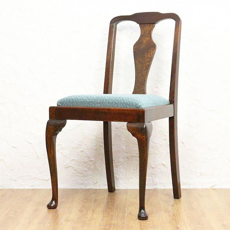 イギリスアンティークオーク材ダイニングチェアグリーン装飾あり