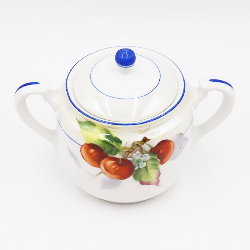 オールドノリタケ NORITAKE シュガーポット ラスター彩 洋食器 上品 大正 アンティーク さくらんぼ チェリー 赤い実 -  ブルーパロット｜京都のアンティーク食器・家具・引取・修理・金継ぎ