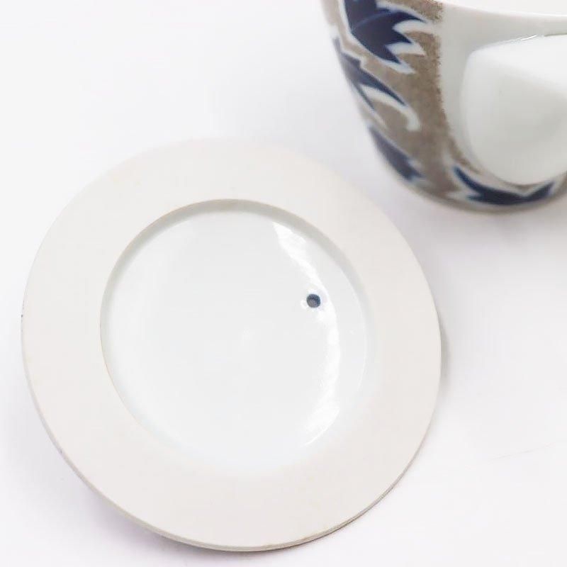 昭和レトロな茶器セット｜直径9.5 高さ5｜ヒイラギ植物文様