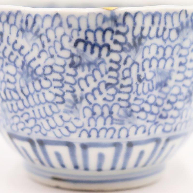 金継ぎ】手描き 染付 呉須 湯呑み 小鉢 蕎麦猪口 和食器 アンティーク（みじん唐草・松竹梅・菱） -  ブルーパロット｜京都のアンティーク食器・家具・引取・修理・金継ぎ