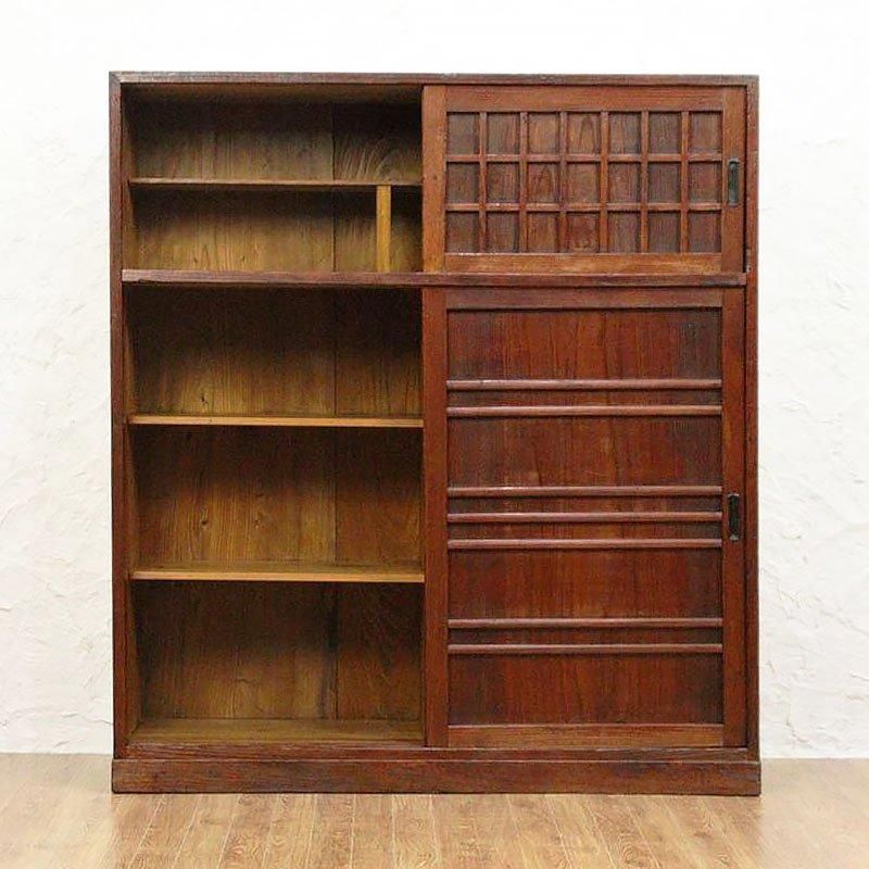 ◎昭和レトロ 古家具 木製下駄箱◎引戸キャビネット ヴィンテージ 古民家◎