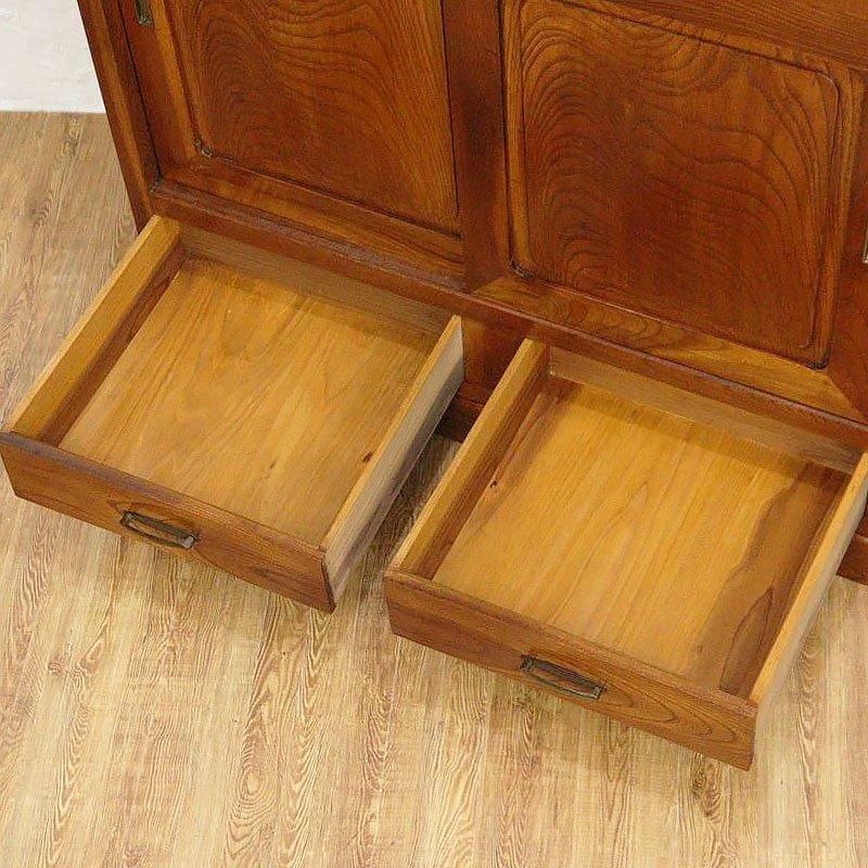 ダイヤガラス入り ケヤキ材 食器棚 カップボード キャビネット