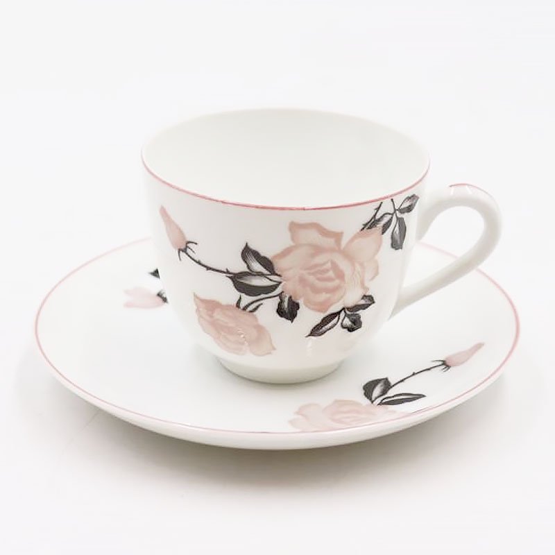 オールドノリタケ NORITAKE ティー カップ＆ソーサー 淡色 洋食器 上品 大正 アンティーク クラシック（ブラック・ピンクローズ・薔薇の花）  - ブルーパロット｜京都のアンティーク食器・家具・引取・修理・金継ぎ