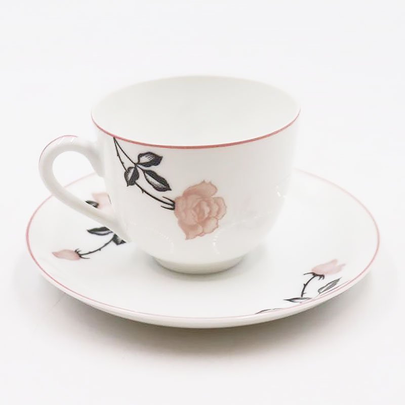 オールドノリタケ NORITAKE ティー カップ＆ソーサー 淡色 洋食器 上品 大正 アンティーク クラシック（ブラック・ピンクローズ・薔薇の花）  - 京都の骨董・アンティーク・ヴィンテージの家具・食器・雑貨｜antique blue Parrot KYOTO