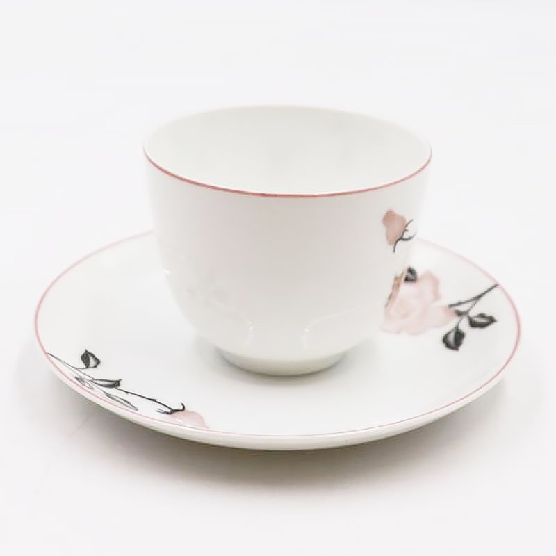 オールドノリタケ NORITAKE ティー カップ＆ソーサー 淡色 洋食器 上品 大正 アンティーク クラシック（ブラック・ピンクローズ・薔薇の花）  - ブルーパロット｜京都のアンティーク食器・家具・引取・修理・金継ぎ