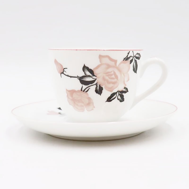 オールドノリタケ NORITAKE ティー カップ＆ソーサー 淡色 洋食器 上品 大正 アンティーク クラシック（ブラック・ピンクローズ・薔薇の花）  - ブルーパロット｜京都のアンティーク食器・家具・引取・修理・金継ぎ