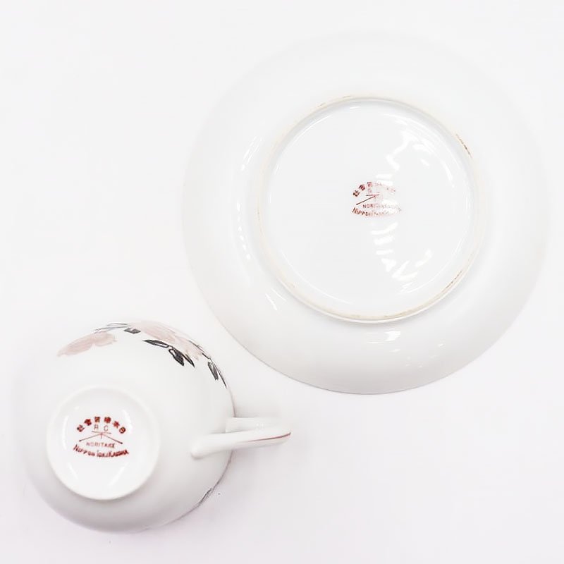 オールドノリタケ NORITAKE ティー カップ＆ソーサー 淡色 洋食器 上品 大正 アンティーク クラシック（ブラック・ピンクローズ・薔薇の花）  - ブルーパロット｜京都のアンティーク食器・家具・引取・修理・金継ぎ